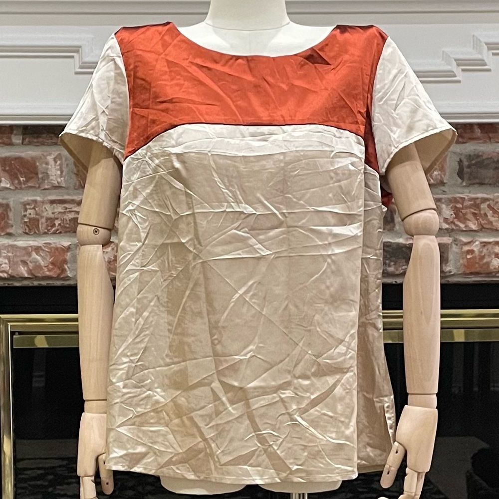 Doc & Amelia satin champagne and rust top / M / Excellent condition